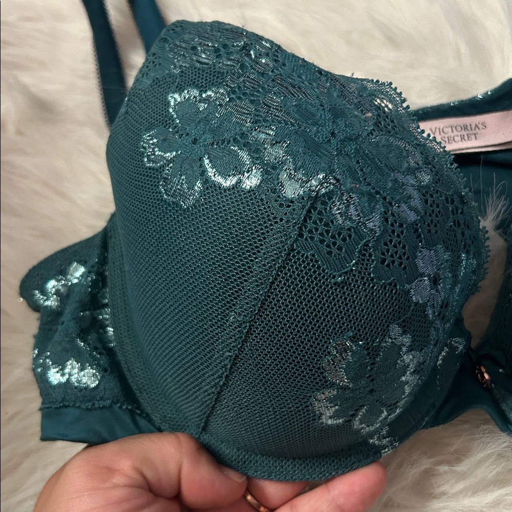 Victoria's Secret  Teal Floral lace push-up Bra size 36B - Picture 2 of 6